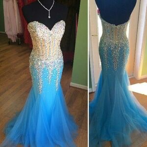 Embellished Turquoise (Biscayne Bay) Mermaid Formal Dress